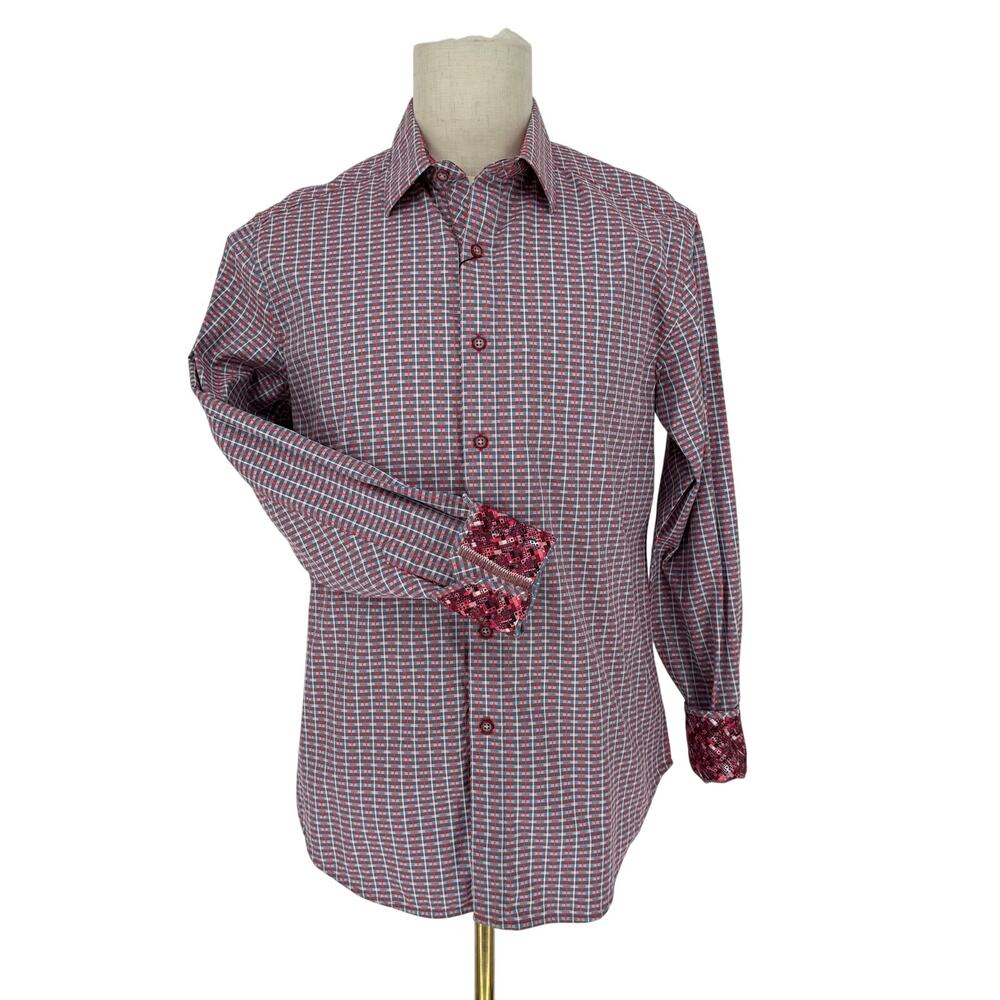 Robert Graham Woven Button Front Long Sleeve Shirt MELROSE Coral Blue M